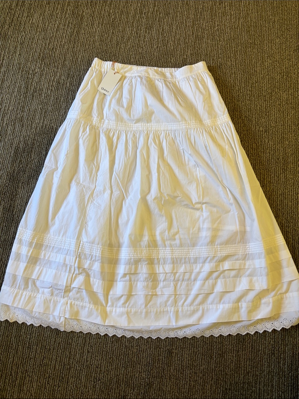 Quince White Cotton Maxi Skirt with Eyelet Hem
